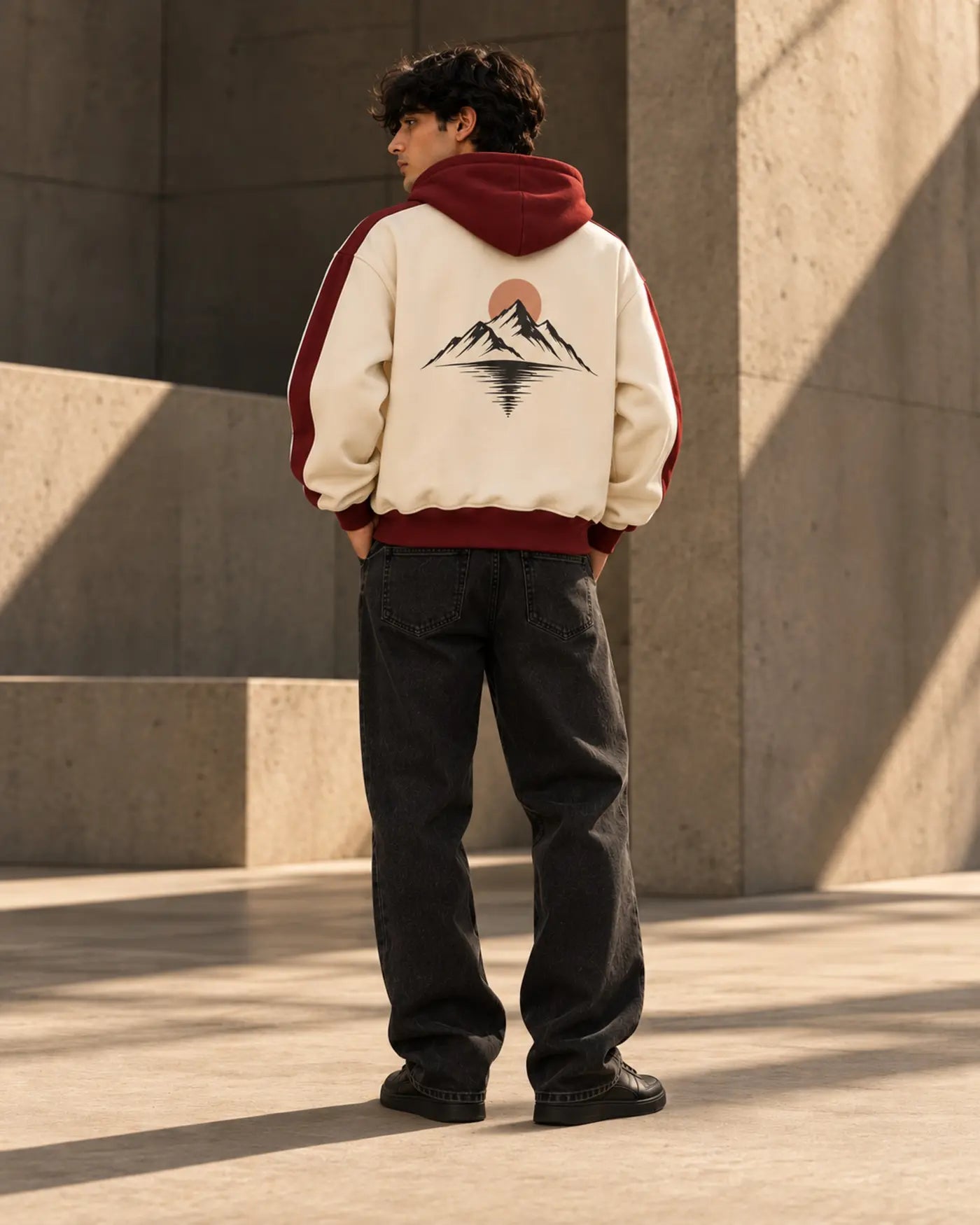 Model wearing Peace Hoodie from the back