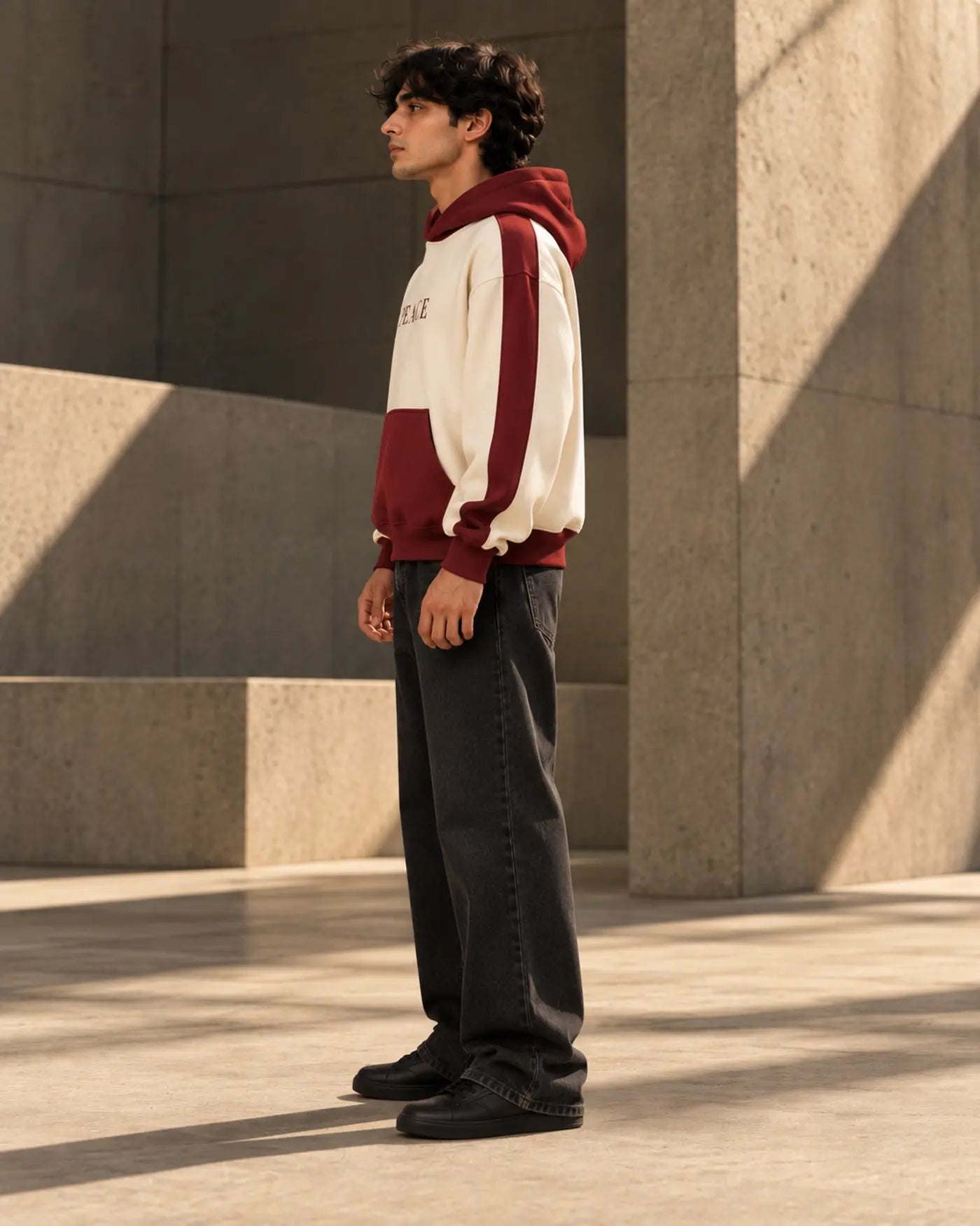 Side view of Peace Hoodie on model